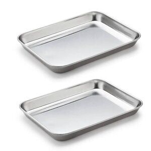 2 Pack Stainless Steel Instrument Tray 8.6x6 Medical Dental Lab Baking Pan Heavy
